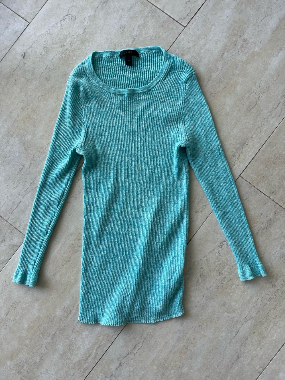 J Crew Aquamarine Summer Knit Linen Blend Ribbed 3/4 Sleeve